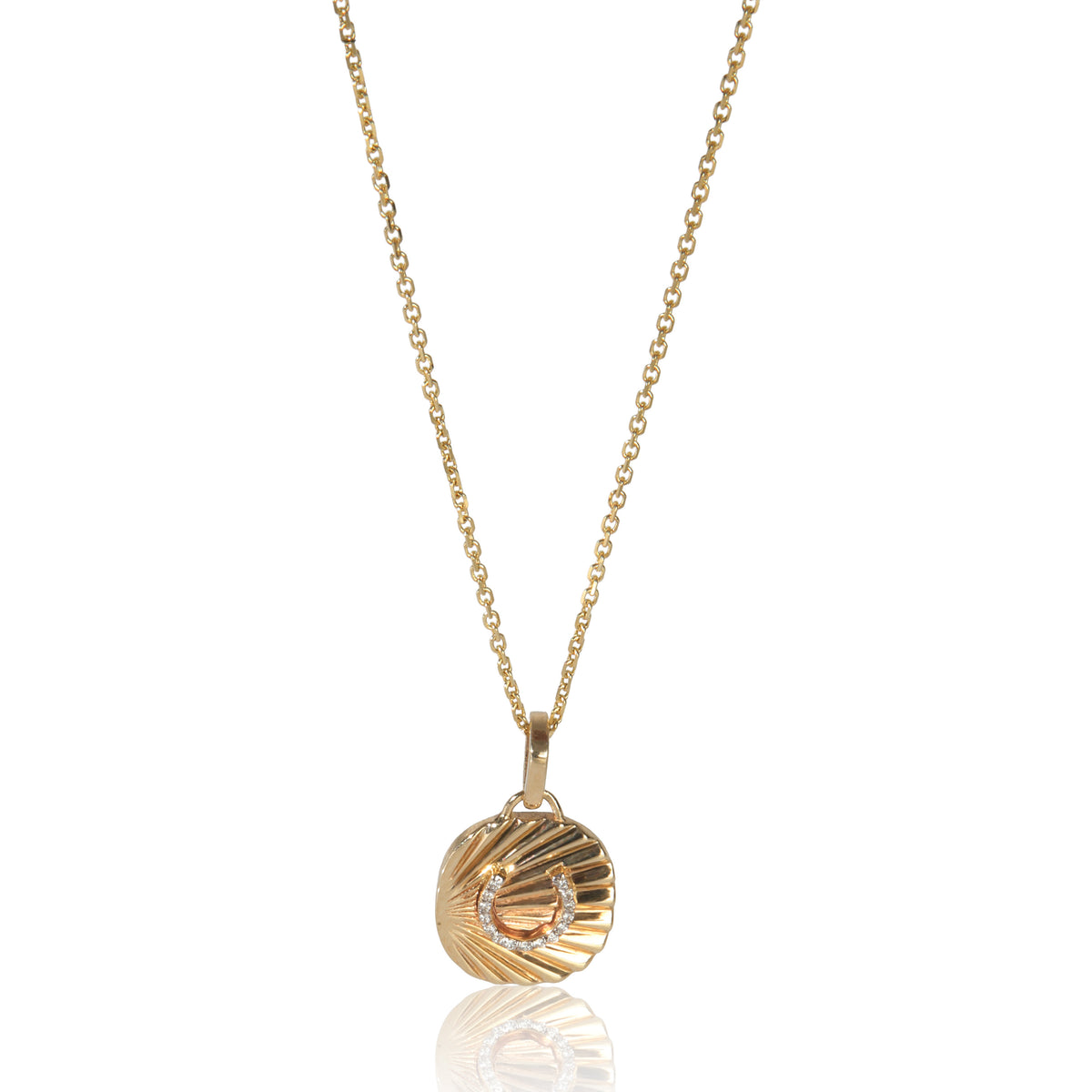 myGemma Yellow Gold Diamond Oval Disc With Horseshoe Pendant fv