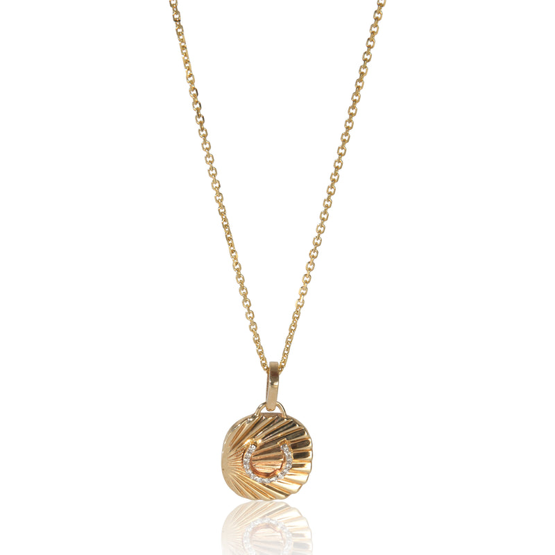 myGemma Yellow Gold Diamond Oval Disc With Horseshoe Pendant fv