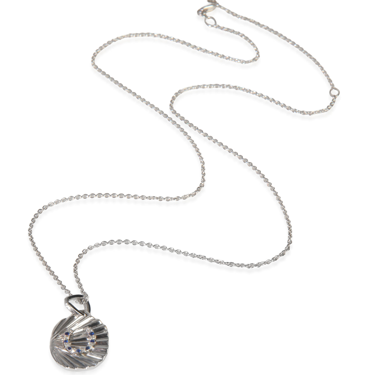 myGemma White Gold Sapphire and Diamond Oval Disc With Horseshoe Pendant pv