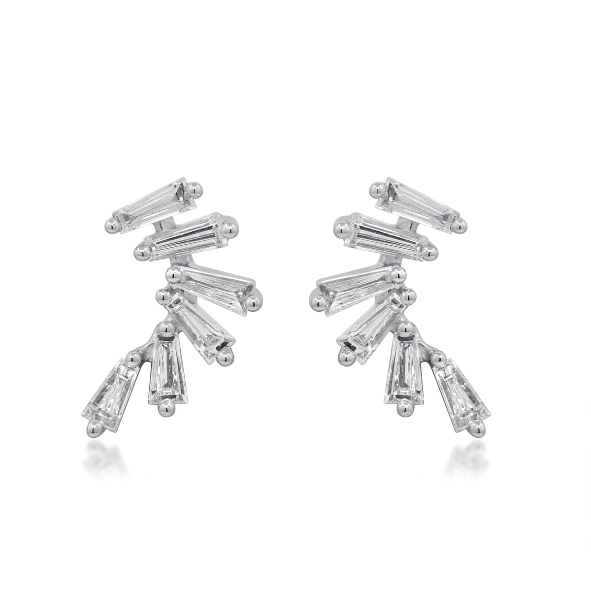 myGemma White Gold Tapered Baguette Curved Diamond Earrings fv