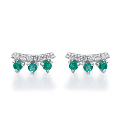 myGemma White Gold Emerald and Diamond Bar Earrings fv