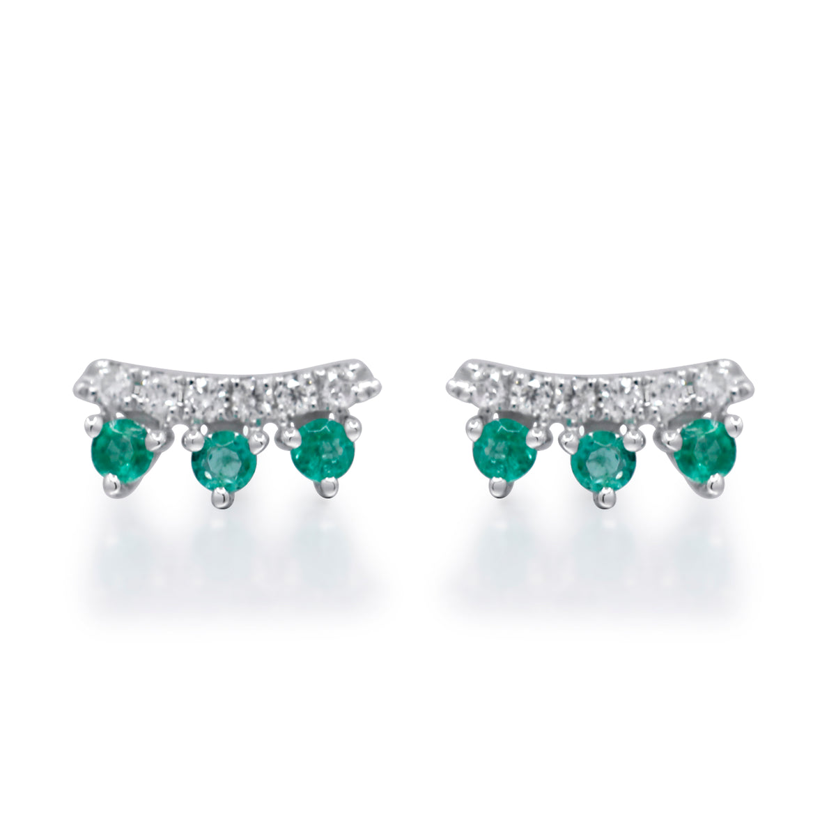 myGemma White Gold Emerald and Diamond Bar Earrings fv