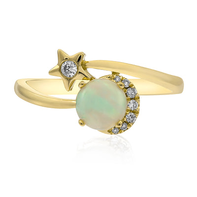 myGemma Yellow Gold Opal and Diamond Star Bypass Ring fv