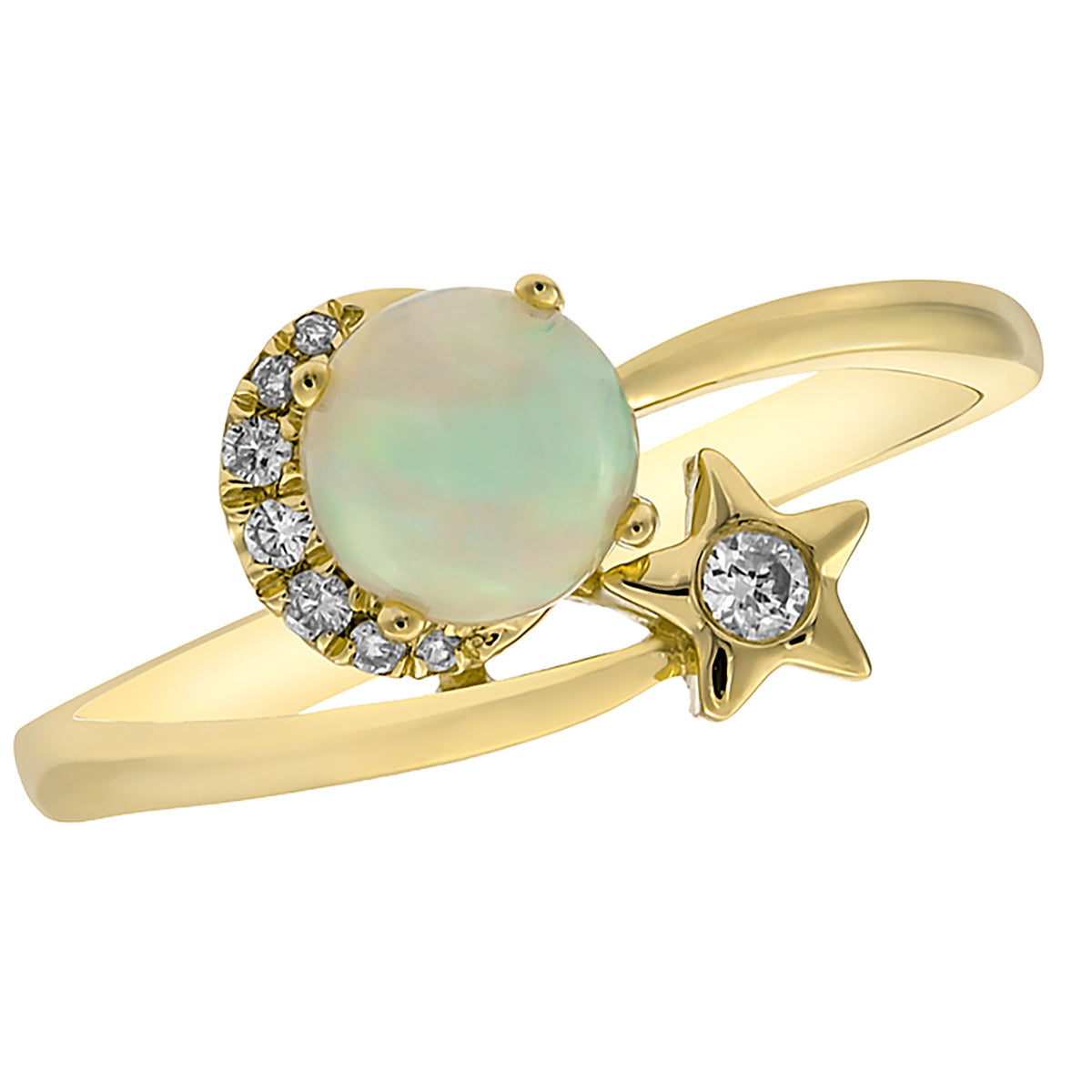 myGemma Yellow Gold Opal and Diamond Star Bypass Ring pv