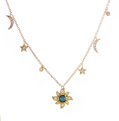 myGemma Yellow Gold Opal and Diamond Sun, Moon & Stars Necklace fv