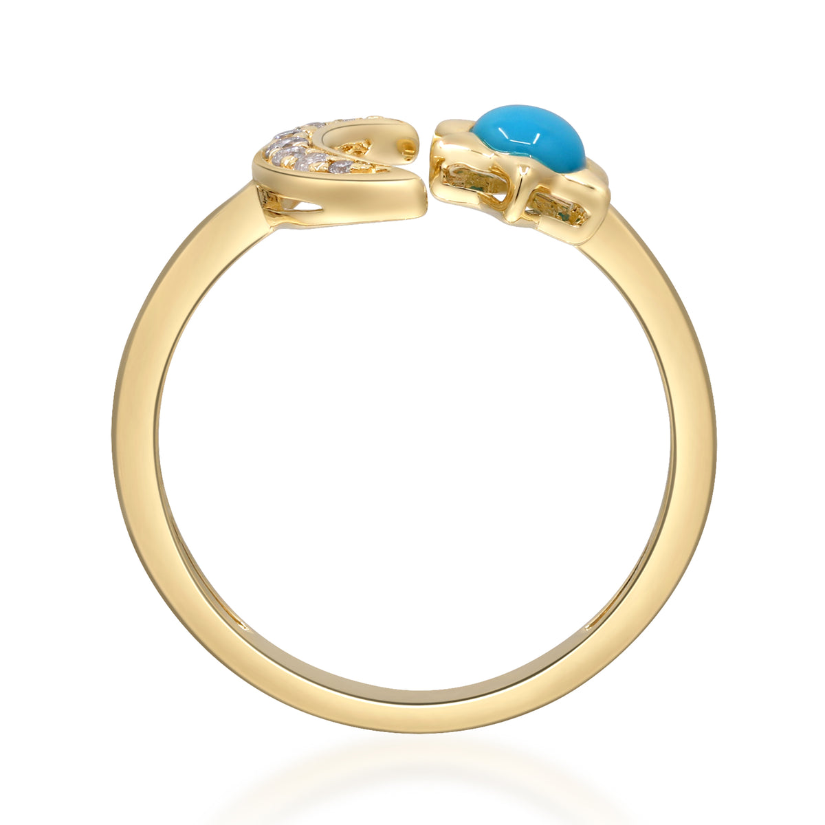 myGemma Yellow Gold Turquoise and Diamond Crescent Moon Ring 2