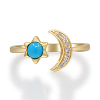 myGemma Yellow Gold Turquoise and Diamond Crescent Moon Ring fv