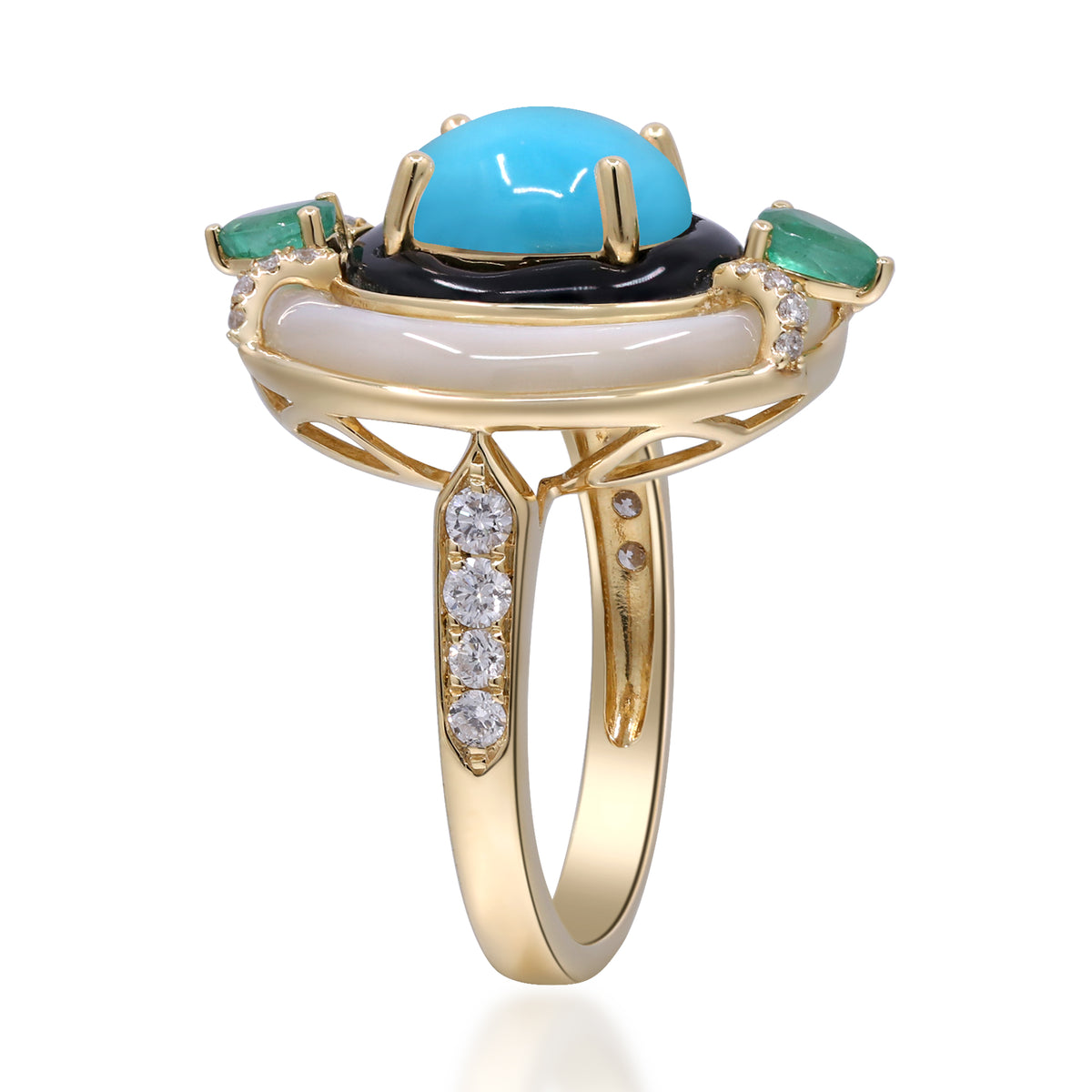 myGemma Yellow Gold Turquoise and Diamond Cocktail Ring 2