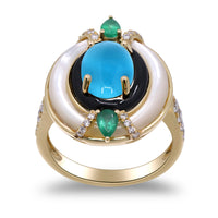 myGemma Yellow Gold Turquoise and Diamond Cocktail Ring 3