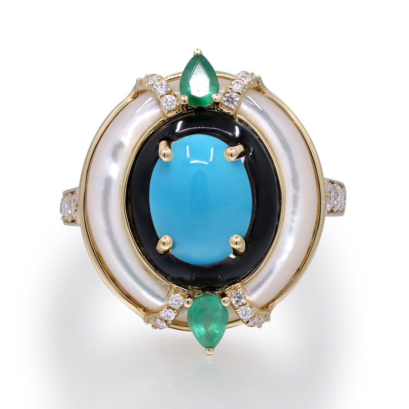 myGemma Yellow Gold Turquoise and Diamond Cocktail Ring fv