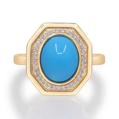 myGemma Yellow Gold Turquoise and Diamond Cocktail Ring fv