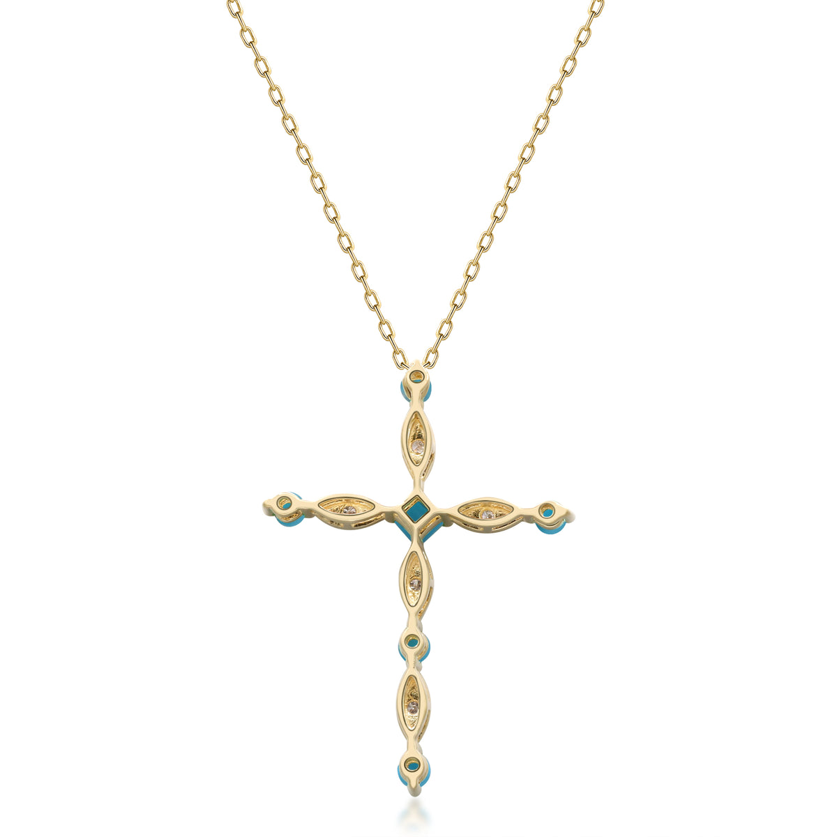 myGemma Yellow Gold Turquoise and Diamond Cross Pendant 2