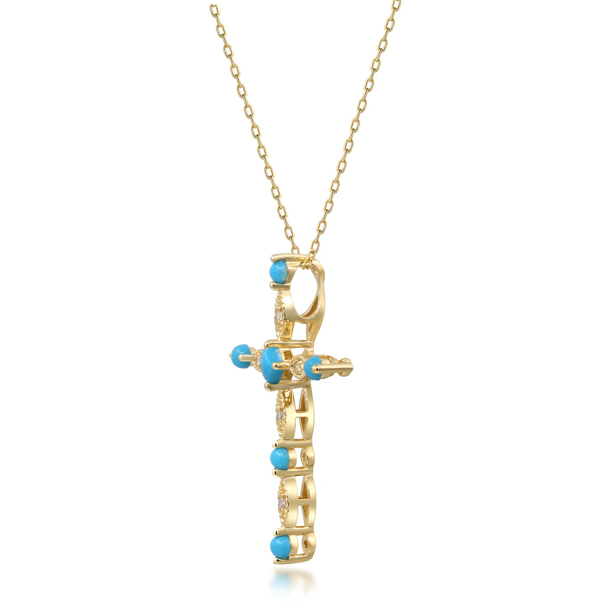myGemma Yellow Gold Turquoise and Diamond Cross Pendant 3