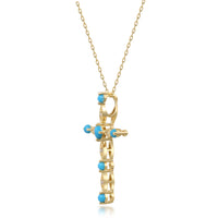 myGemma Yellow Gold Turquoise and Diamond Cross Pendant 3