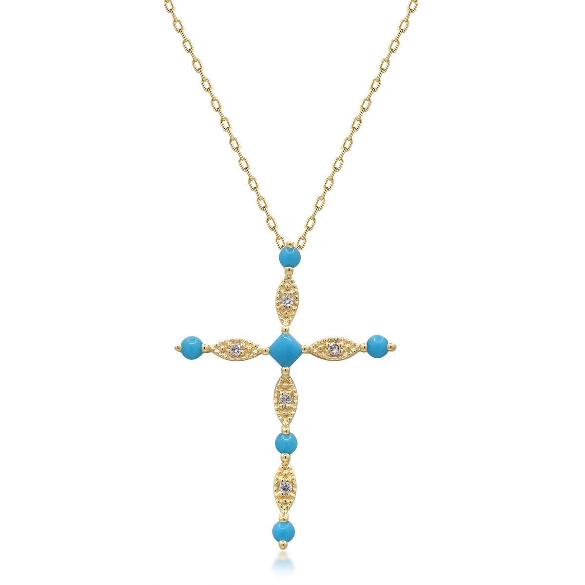 myGemma Yellow Gold Turquoise and Diamond Cross Pendant fv