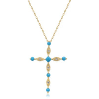myGemma Yellow Gold Turquoise and Diamond Cross Pendant fv