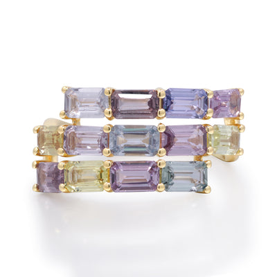 myGemma Yellow Gold Sapphire Rainbow Bypass Ring fv