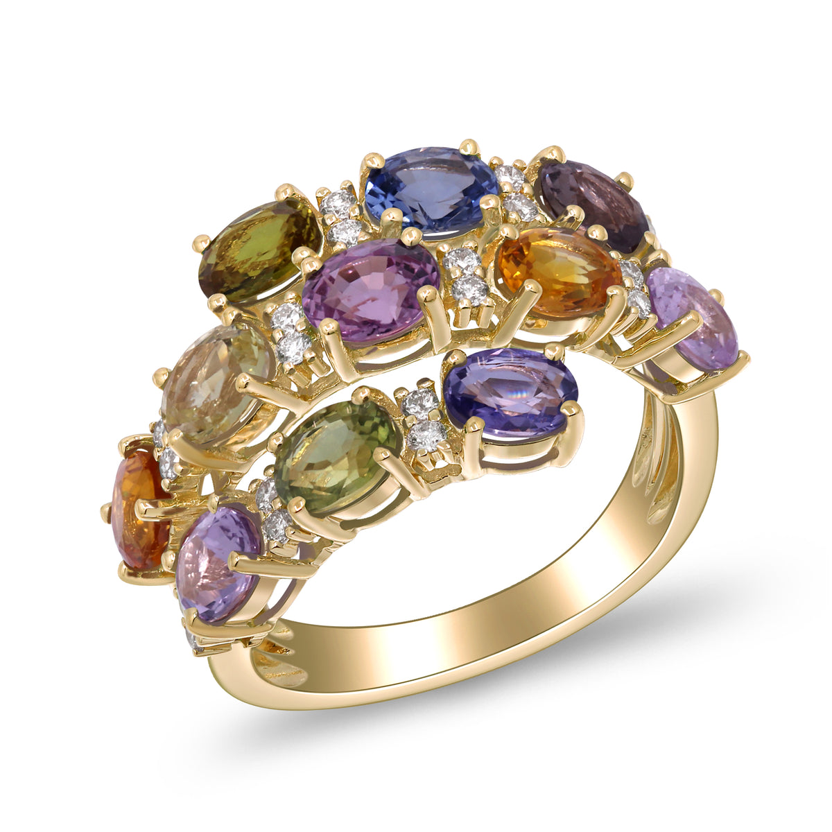 myGemma Yellow Gold Sapphire and Diamond Rainbow Bypass Ring 2