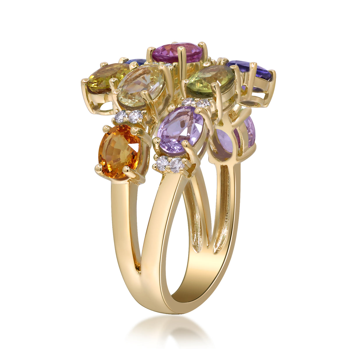 myGemma Yellow Gold Sapphire and Diamond Rainbow Bypass Ring 3