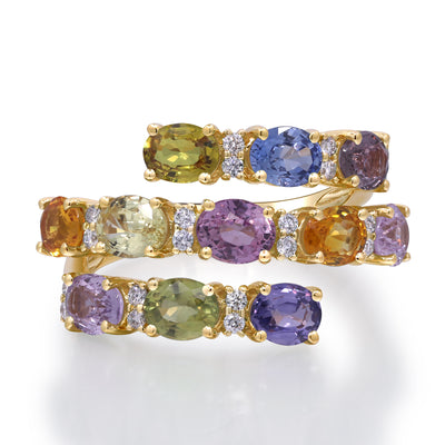 myGemma Yellow Gold Sapphire and Diamond Rainbow Bypass Ring fv