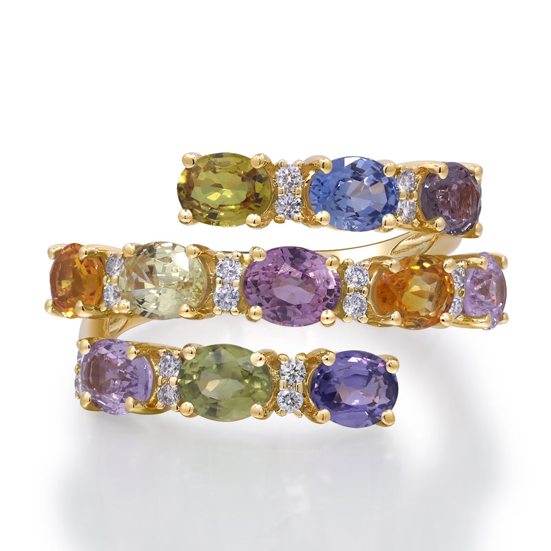 myGemma Yellow Gold Sapphire and Diamond Rainbow Bypass Ring fv