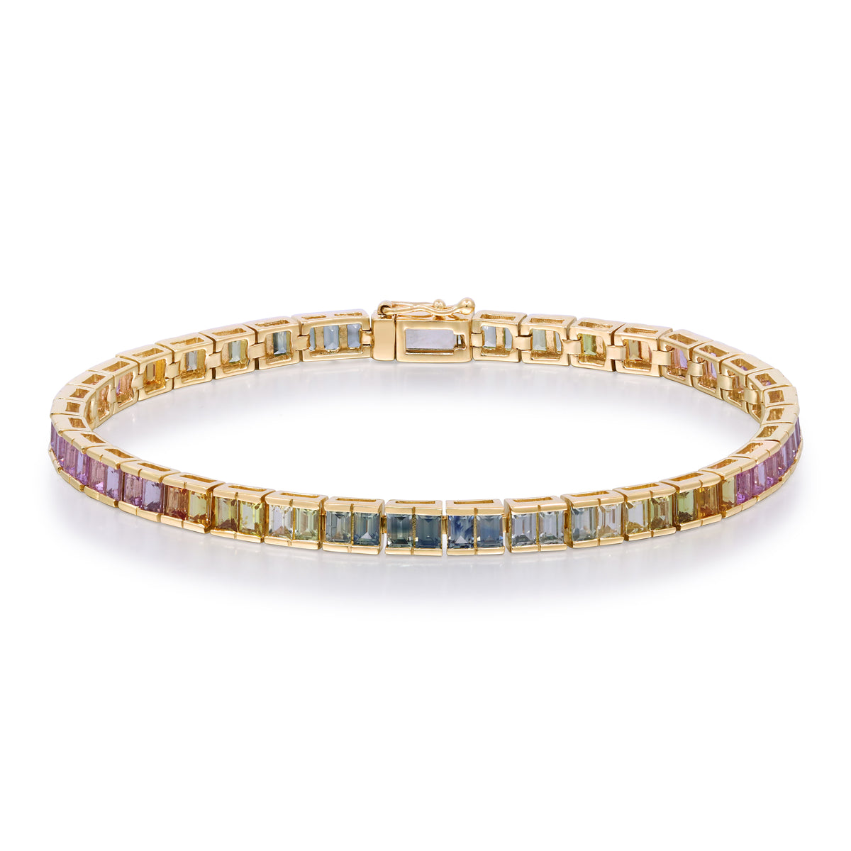 myGemma Yellow Gold Sapphire Rainbow Tennis Bracelet fv