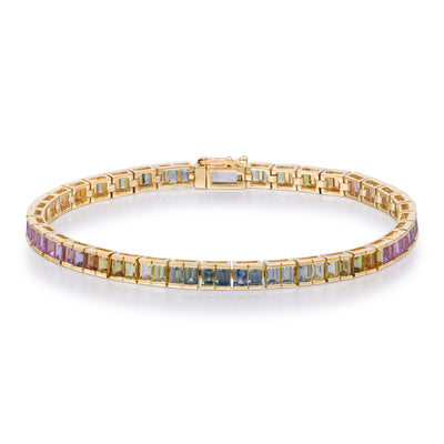 myGemma Yellow Gold Sapphire Rainbow Tennis Bracelet fv