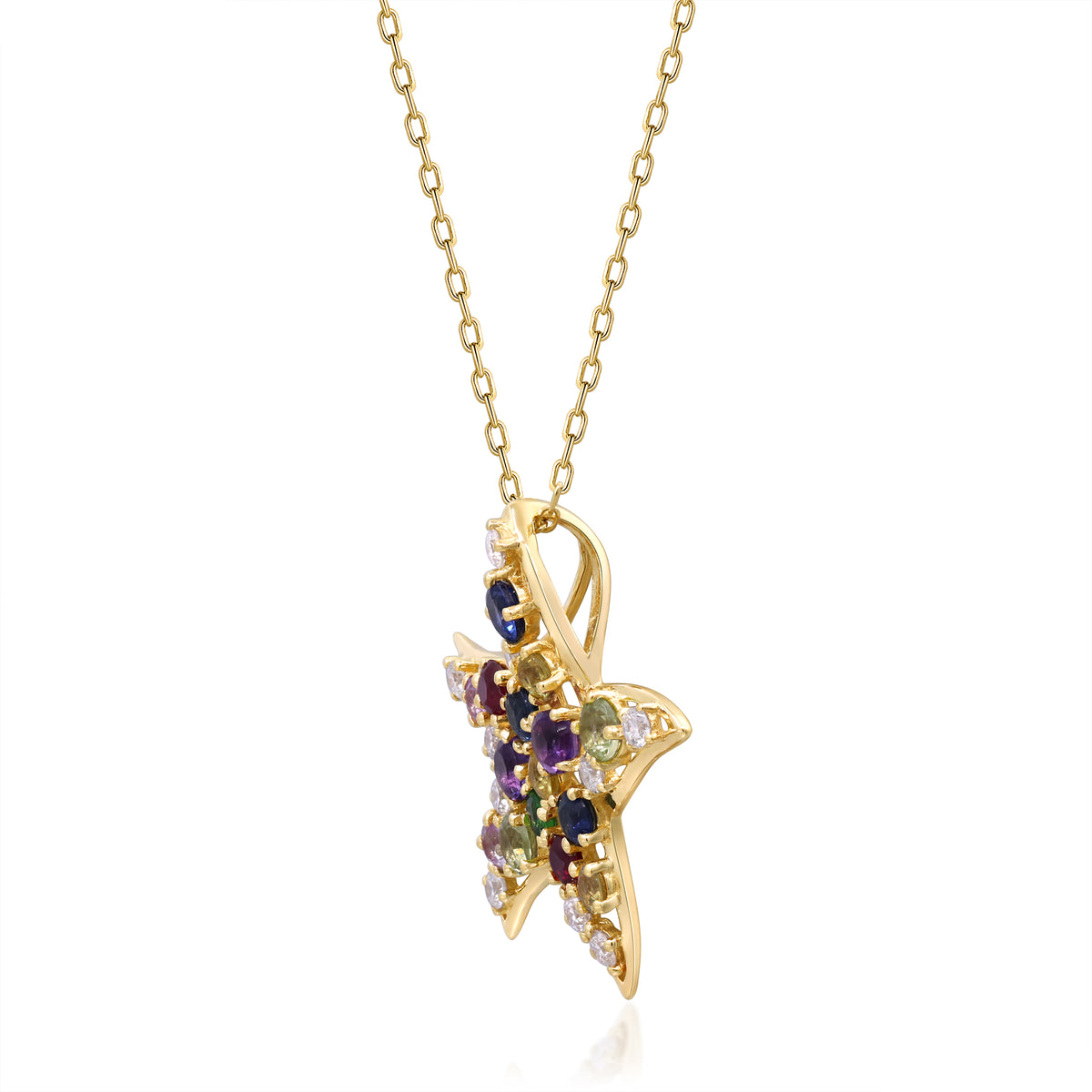 myGemma Yellow Gold Sapphire and Diamond Starfish Pendant 2