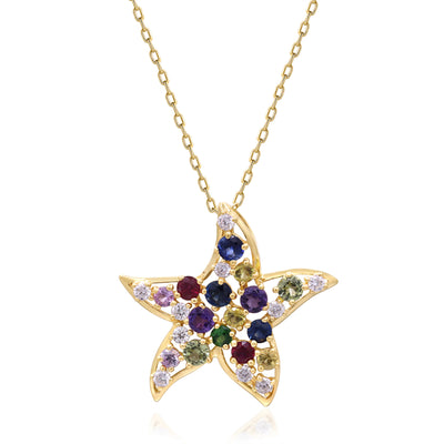 myGemma Yellow Gold Sapphire and Diamond Starfish Pendant fv