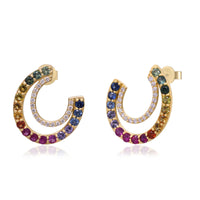 myGemma Yellow Gold Sapphire and Diamond Swirl Earrings fv