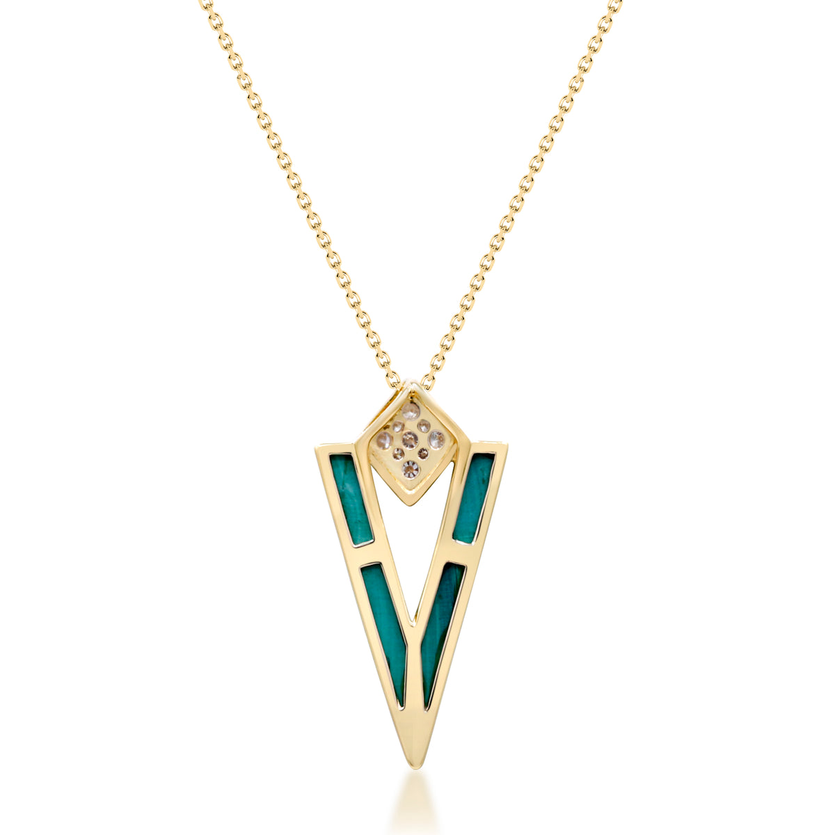 myGemma Yellow Gold Malachite and Diamond V Pendant 3