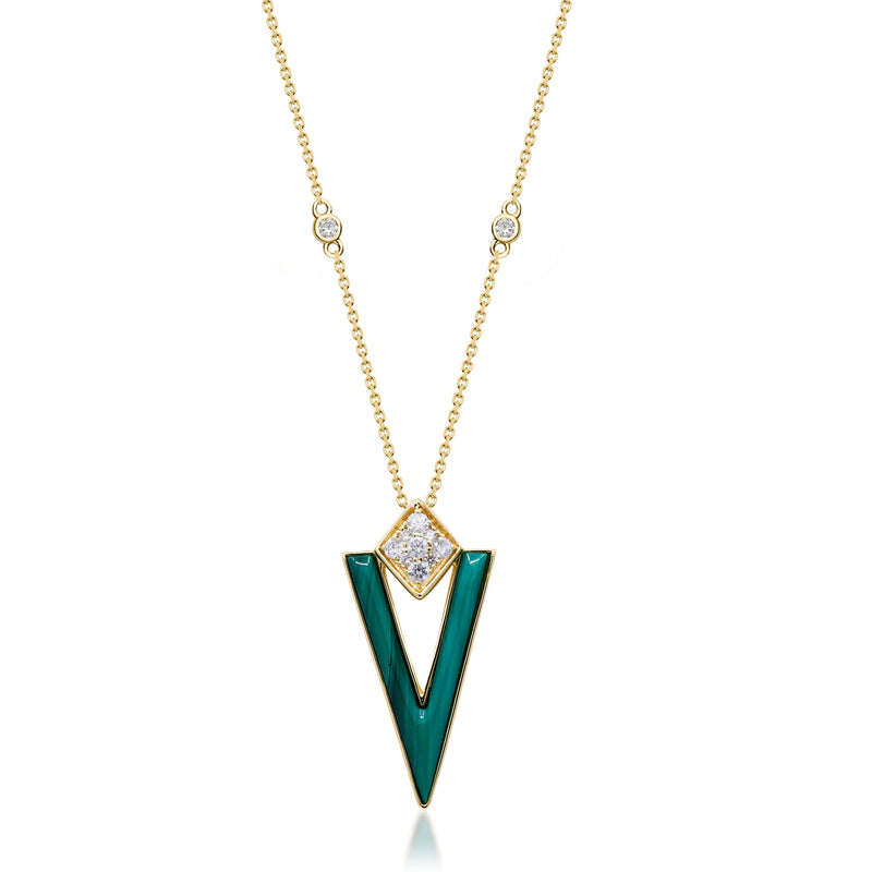 myGemma Yellow Gold Malachite and Diamond V Pendant fv