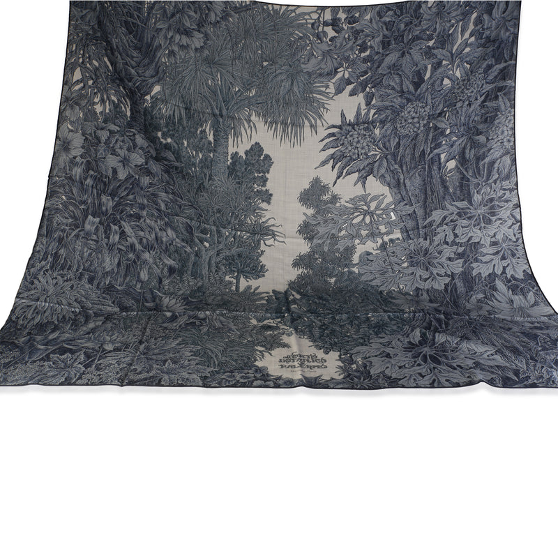 Hermès Gris Chine Marine Cashmere Silk All'Orto Botanico di Palermo Shawl 140 fv