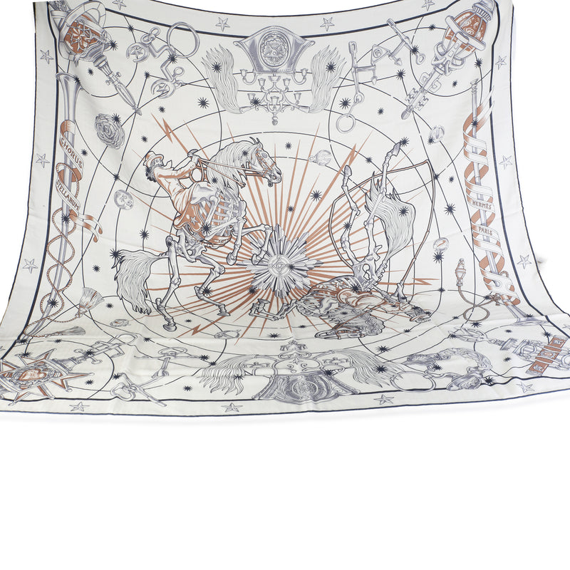 Hermès Blanc Bleu Marine Beige Rose Silk Cashmere Chorus Stellarum Shawl 140 fv