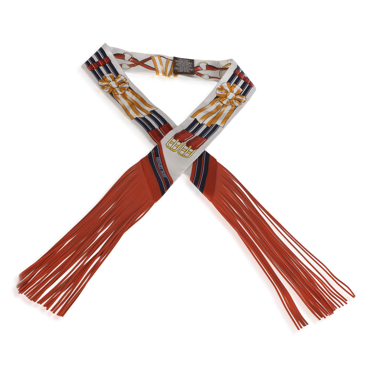 Hermès Creme Alezan Anthracite Silk Jumping Fringe Twilly 3