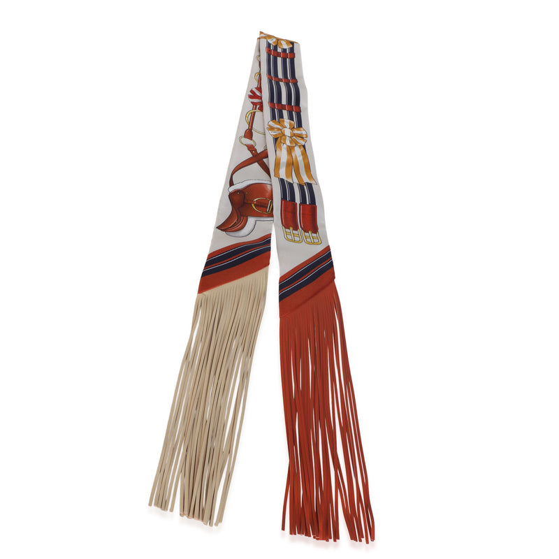 Hermès Creme Alezan Anthracite Silk Jumping Fringe Twilly fv