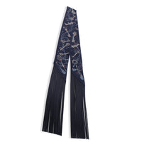 Hermès Bleu Marine Gris Argent Marine Les Cles A Pois Silk Fringe Twilly 2