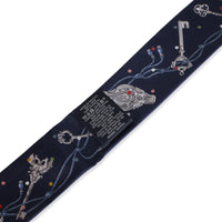 Hermès Bleu Marine Gris Argent Marine Les Cles A Pois Silk Fringe Twilly 4