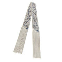 Hermès Creme Gris Perle Multicolore Silk Lambskin Les Cles A Pois Fringe Twilly fv