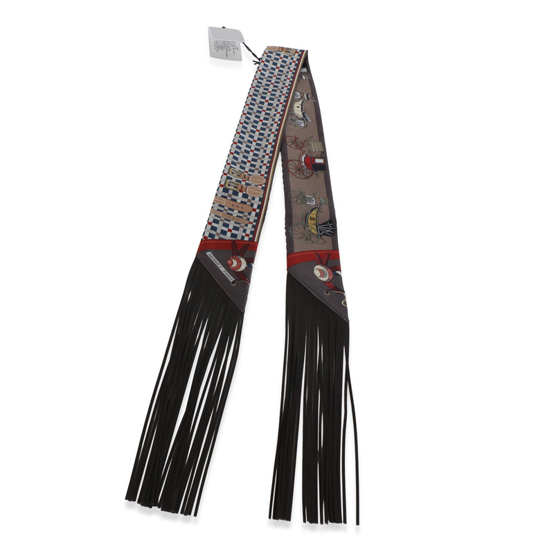Hermès Bleu Rouge H Marron Glace Les Voitures Nouvelles Silk Fringe Twilly fv