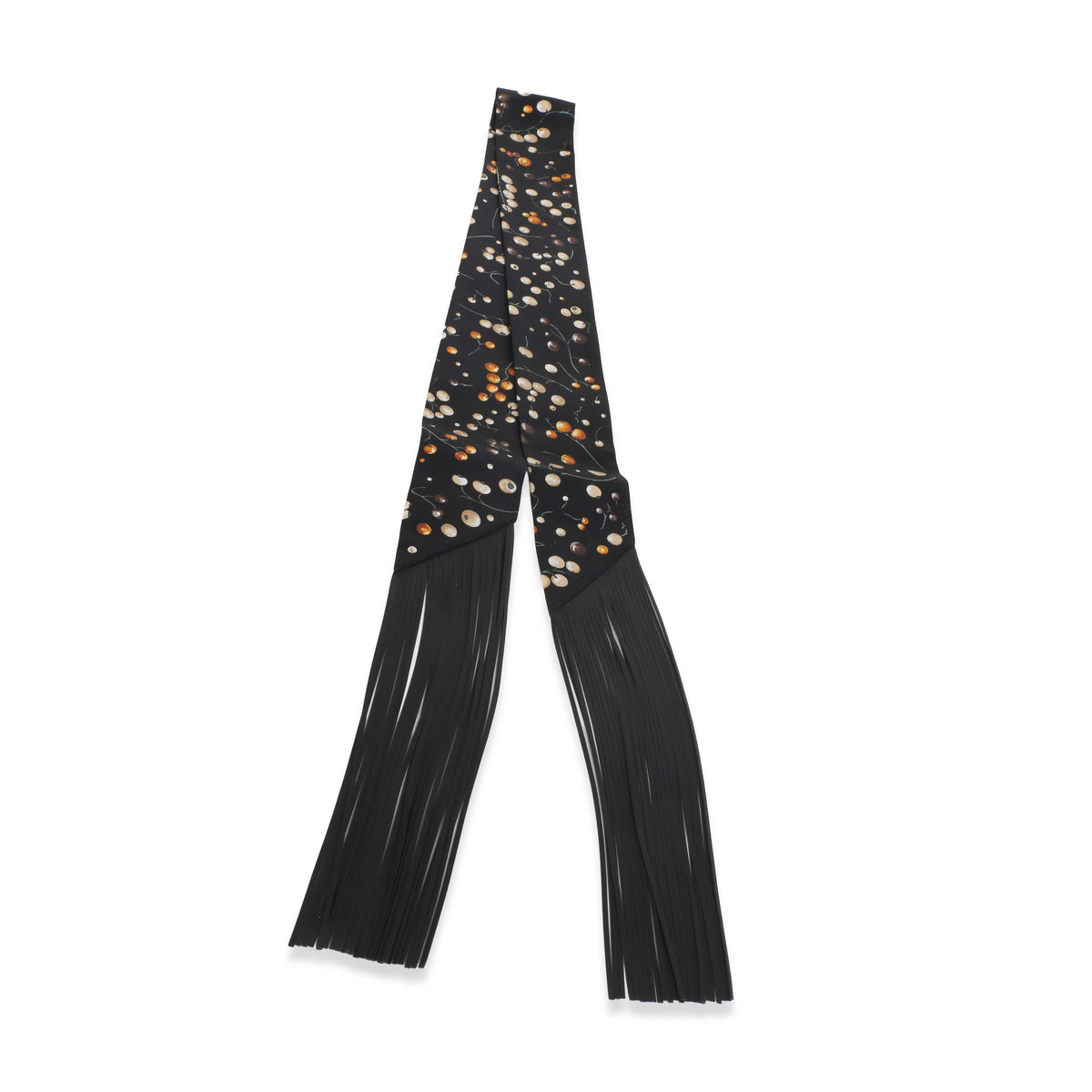 Hermès Noir Beige Dore Orange Silk Red Berries Fringe Twilly fv