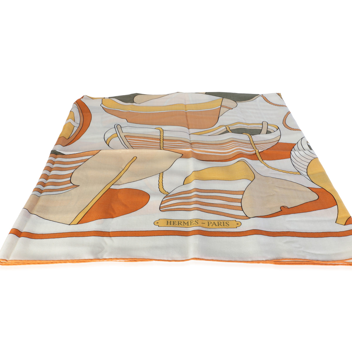 Hermès Blanc Orange Cuit Jaune Silk Cashmere Thalassa Shawl 140 2