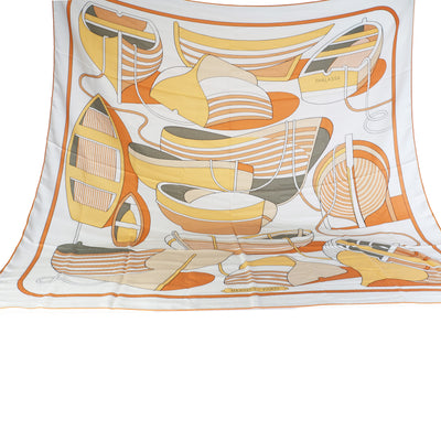 Hermès Blanc Orange Cuit Jaune Silk Cashmere Thalassa Shawl 140 fv