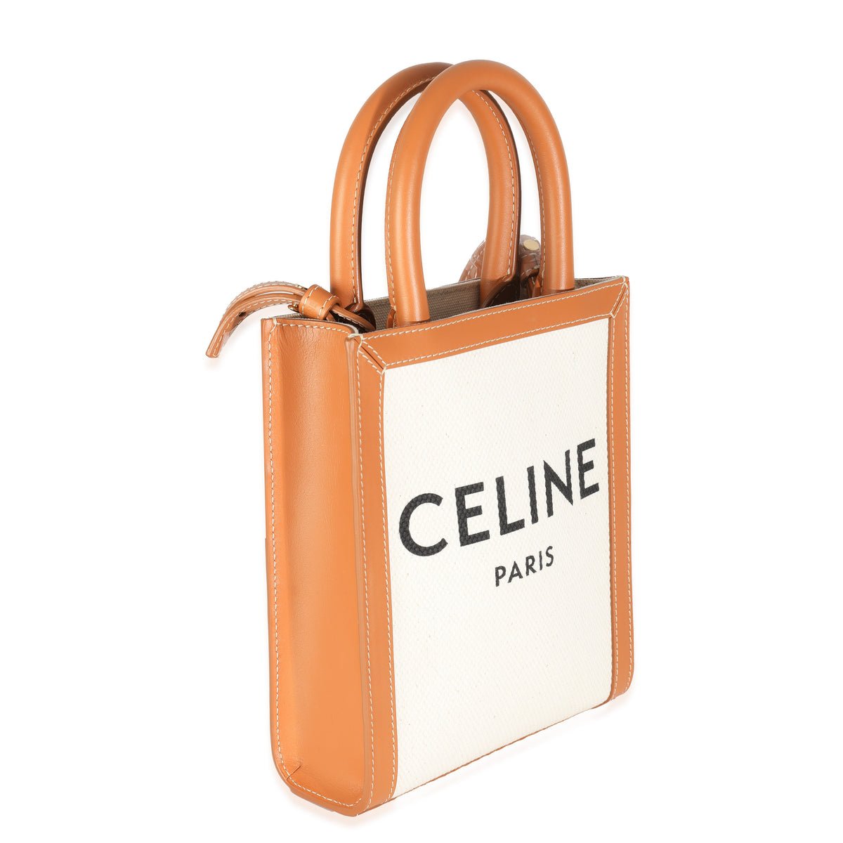 Celine Natural Tan Canvas Calfskin Mini Vertical Cabas Bag Handbag pv