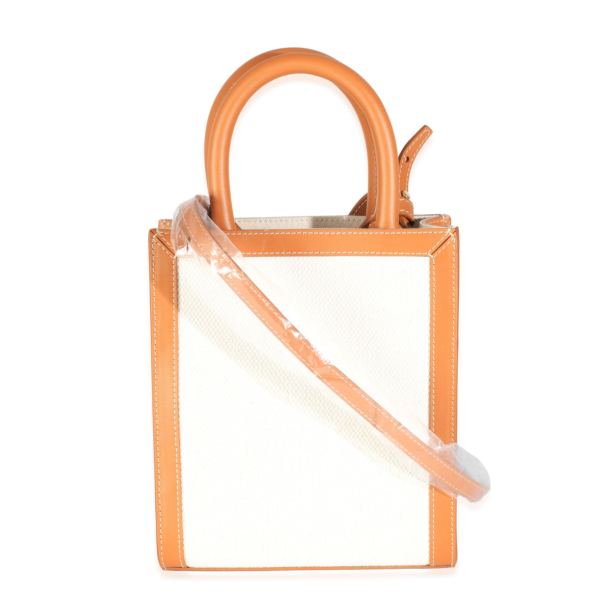Celine Natural Tan Canvas Calfskin Mini Vertical Cabas Bag Handbag bv