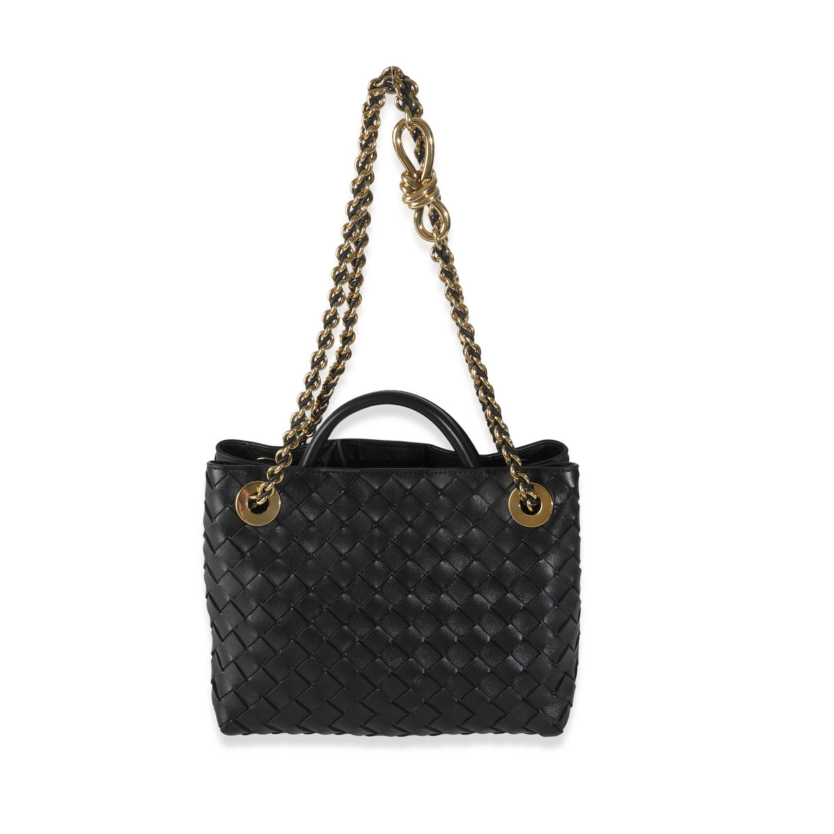 Bottega Veneta Black Nappa Intrecciato Small Andiamo With Chain Handbag ad1