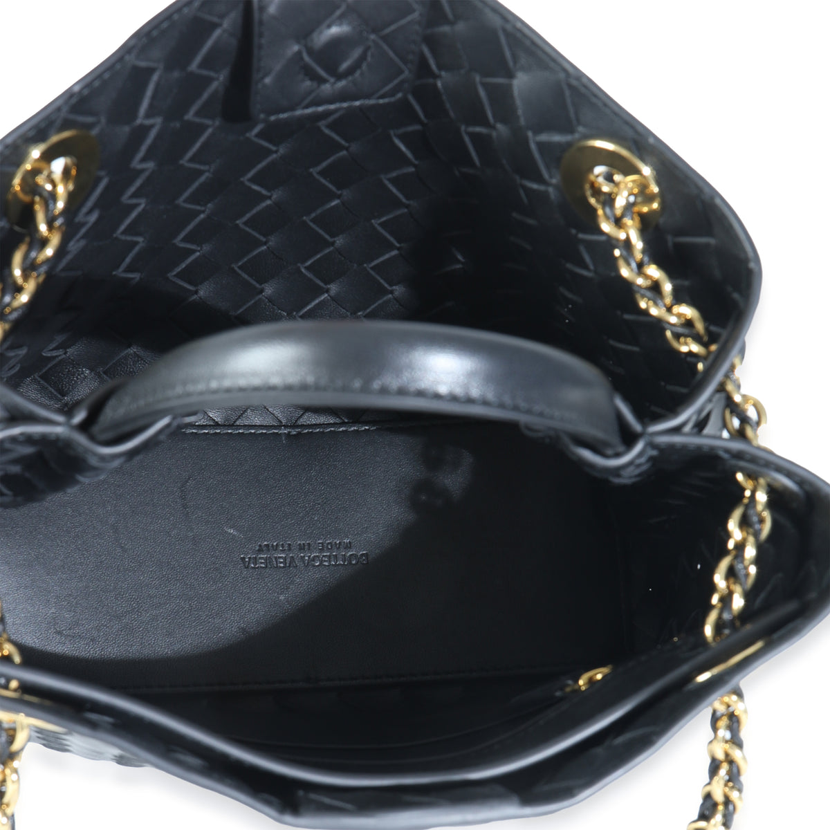 Bottega Veneta Black Nappa Intrecciato Small Andiamo With Chain Handbag ad2