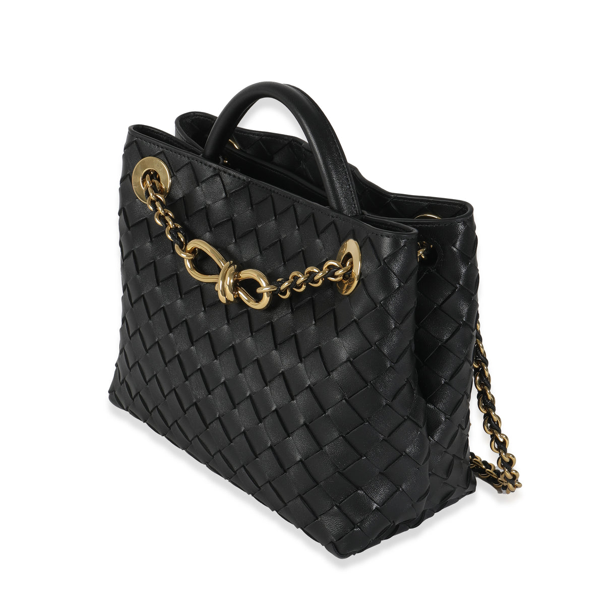 Bottega Veneta Black Nappa Intrecciato Small Andiamo With Chain Handbag bv