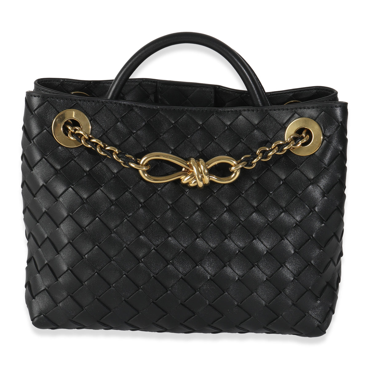 Bottega Veneta Black Nappa Intrecciato Small Andiamo With Chain Handbag fv