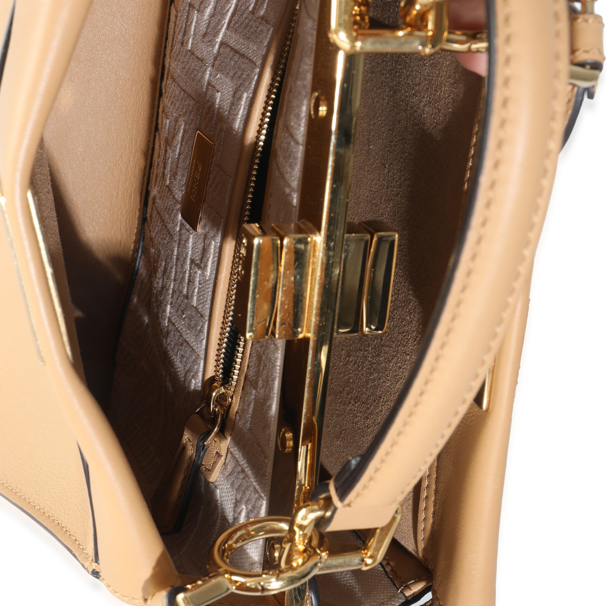 Fendi Miele Scuro Nappa Petite Peekaboo I SEE U Satchel Handbag ad1